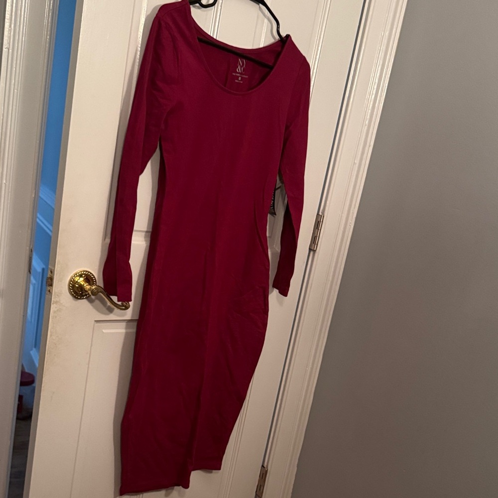 New York & Company Burgundy Long Sleeve Dress